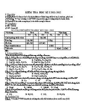 Kiểm tra học kì I năm 2011 - 2012 môn Hóa học